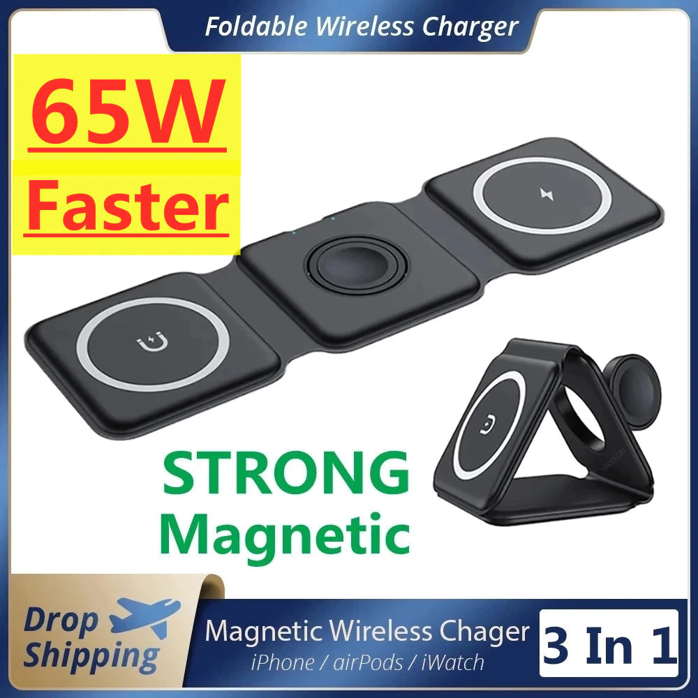 Cargador inalámbrico magnético 3 en 1 plegable